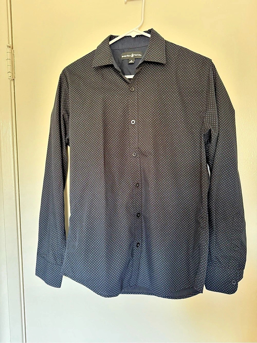 Beverly Hills Polo Club Black Blue Dotted Geometric Long Sleeve Shirt Small S